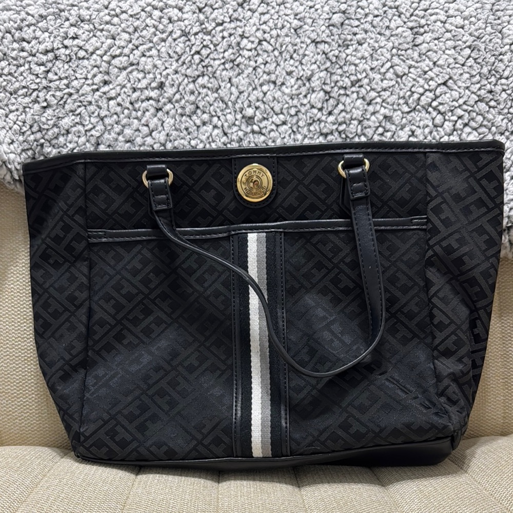 Black Tommy Hilfiger Bag with Gold Accents